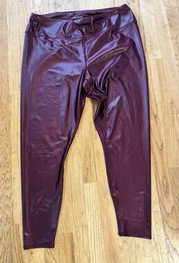 Women’s Maurices Faux Leather Metallic Leggings Wine Pull On Stretch NWOT 2X XXL